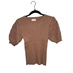 NWOT Elie TAHARI Puff Sleeve Rib Top Short Sleeve Size Small